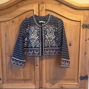 NWOT Soft Surroundings Charcoal/Black, Cream, and Red Blazer Bolero Jacket